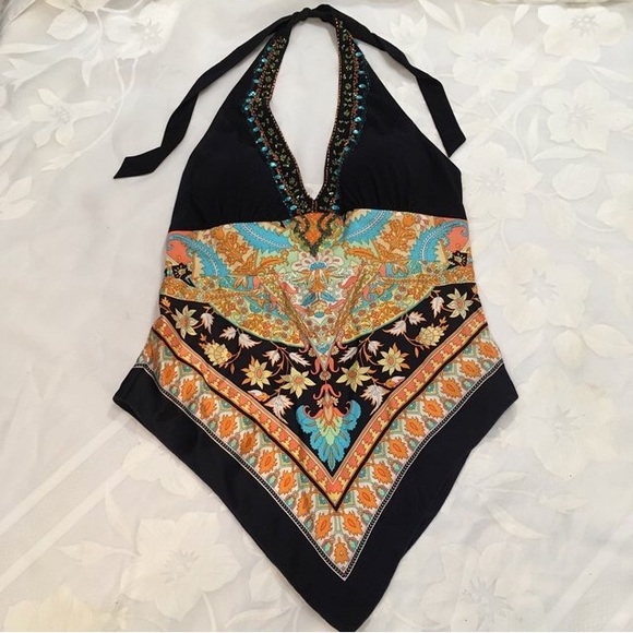 Cache Tops - 🎉HP🎉Cache Navy Blue Embellished Handkerchief Top